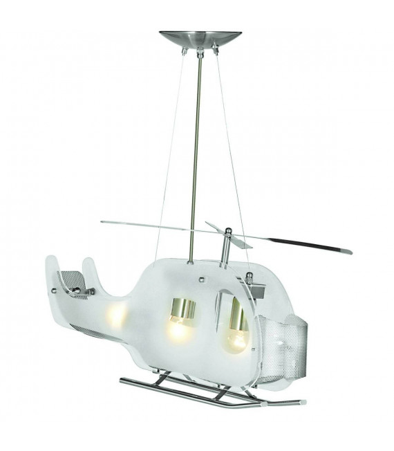 Novedad colgante de helicóptero, en plata satinada y cristal