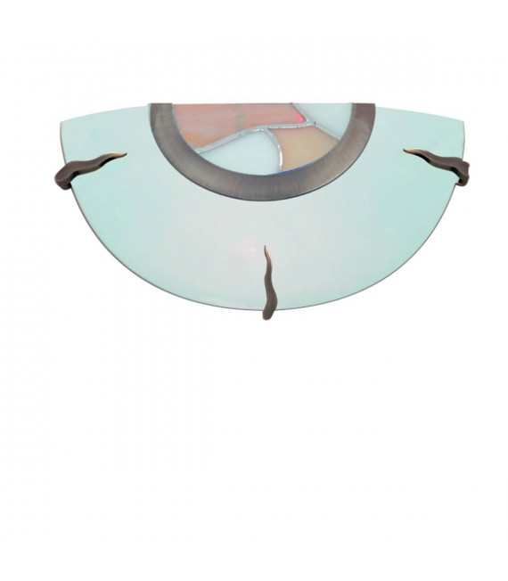 Lampada da parete Tiffany, in ottone antico e vetro