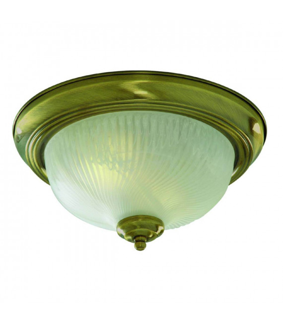 Plafoniera rotonda 28 cm, in ottone antico e vetro rigato