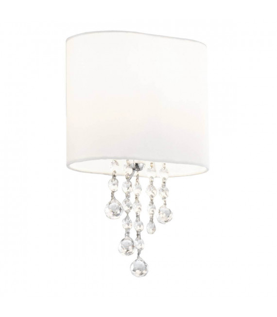 Lampada da parete Nina, in cromo e cristallo con paralume bianco