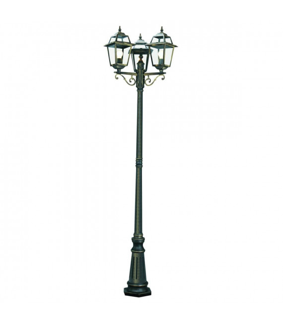 Lampada da terra a 3 lampadine New Orleans, in alluminio e vetro, nero dorato
