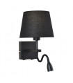 Applique de chevet moderne Norte Noir mat abat jour noir rond