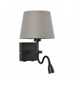 Applique de chevet moderne Norte Noir mat abat jour gris