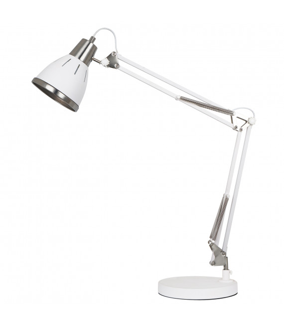 Lampe de bureau industrielle et rétro Jesso Sablé blanc, nickel satiné en métal