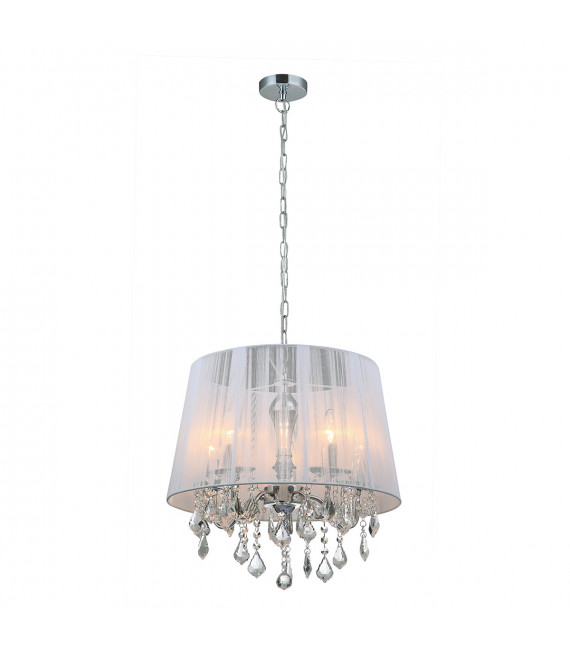 Suspension en cristal Cornelia Chrome, blanc 5 ampoules
