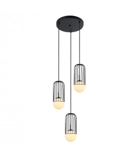 Suspension moderne Matty Noir, abat jour blanc