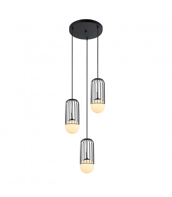 Suspension moderne Matty Noir, abat jour blanc