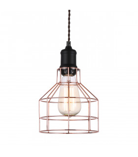 Lampada a sospensione industriale e retrò Perifo Nera, rame