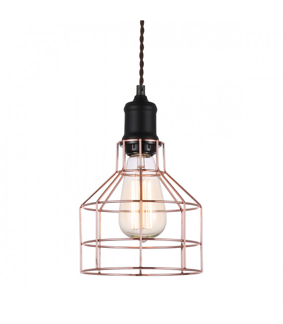 Lámpara colgante industrial y retro Perifo Negro, cobre