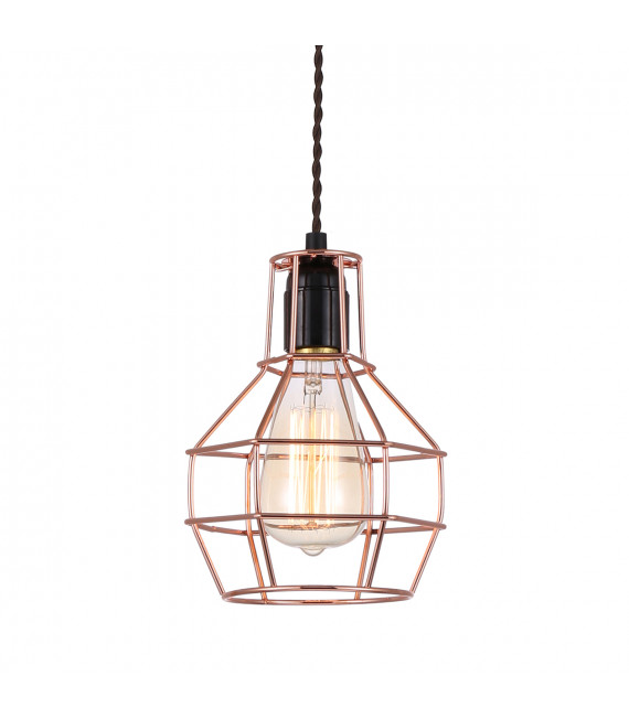 Lampada a sospensione industriale e retrò Perifo Nera, rame