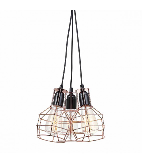 Industrial and retro pendant light Perifo Black, copper 3 bulbs