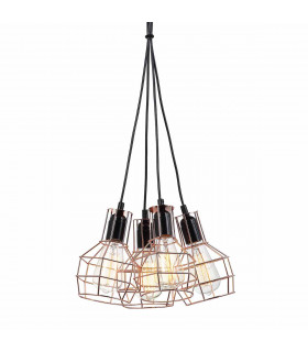 Suspension industrielle et rétro Perifo Noir, cuivre 4 ampoules
