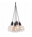 Suspension industrielle et rétro Perifo Noir, cuivre 4 ampoules