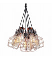 Suspension industrielle et rétro Perifo Noir, cuivre 6 ampoules