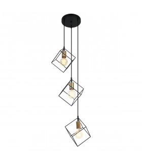 Modern suspension Morestel Black, gold 3 bulbs