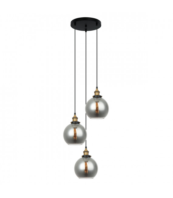 Suspension industrielle et rétro Cardena Noir, doré 3 ampoules