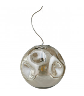 Suspension moderne Simao Chrome, abat jour cognac