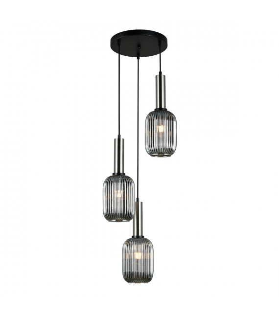 Gray pendant lamp Antiola Satin nickel and smoked glass