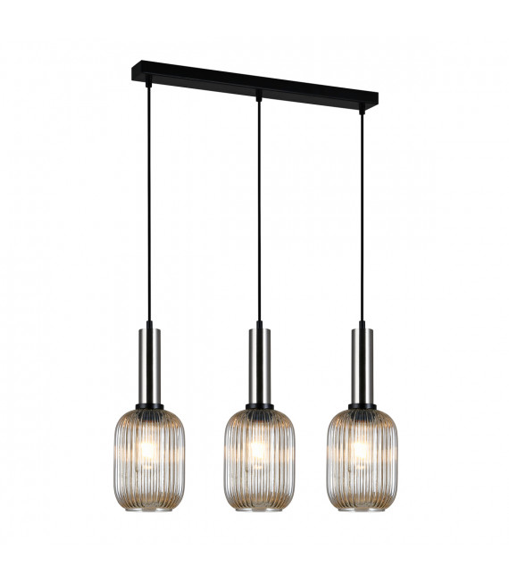 Suspension moderne Antiola Nickel satiné et ambre