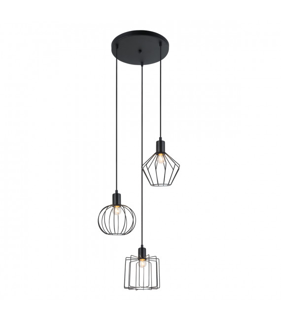 Industrial and retro suspension Gervais Black 3 steel bulbs