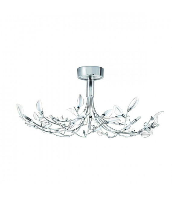 Lámpara colgante Wisteria, en cromo y cristal blanco.
