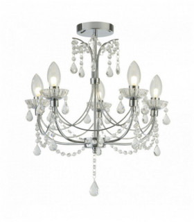 Candela bagno caduta 5 lampadine cromate con cristallo