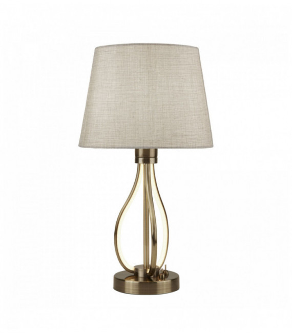 Lampe de table led vegas laiton antique avec abat-jour en toile de jute crème