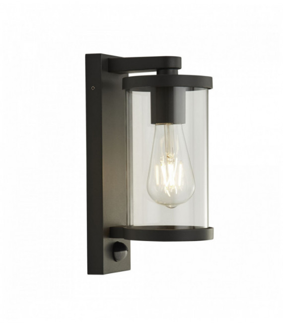 Applique d'extérieur 1 ampoule avec pir - noir avec verre transparent