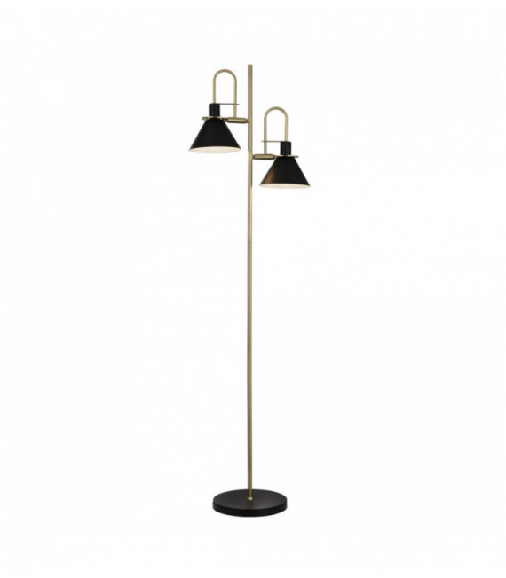 Lampadaire trombone 2 ampoules - noir / laiton