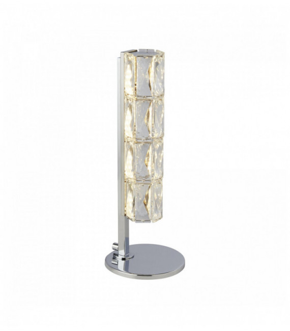 Lampe de table led remy, barre de tube hexagonale, chrome, garniture en cristal transparent