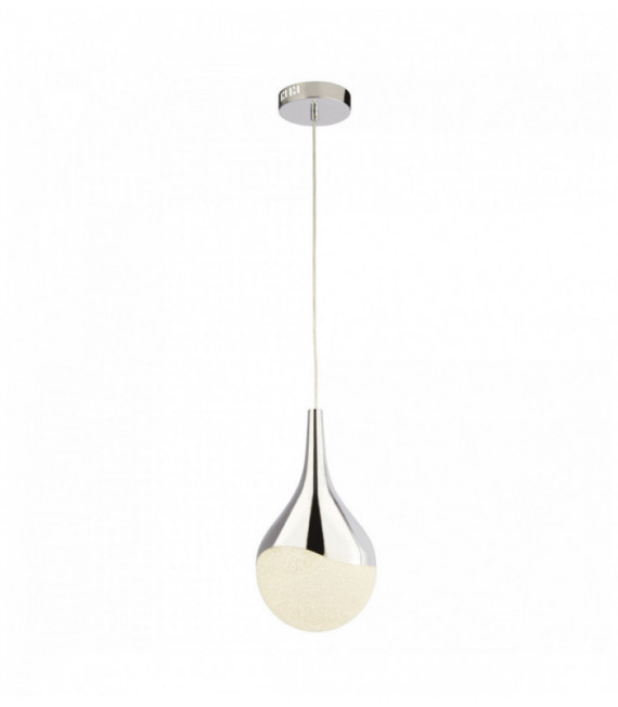 Wave teardrop pendant light 1 led bulb, crushed ice effect shade, chrome