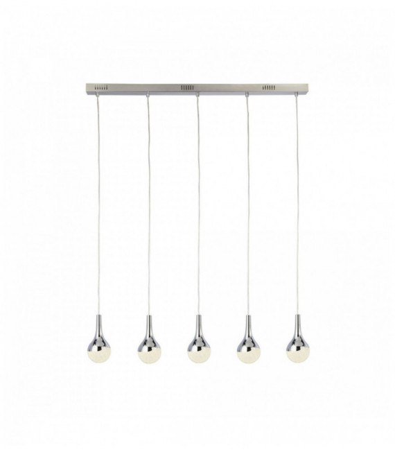 onda sospensione a goccia 5 LED lampadine, paralumi schiacciate effetto ghiaccio, cromo