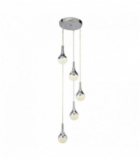 Suspension wave teardrop 5 ampoules led, abat-jour effet glace pilée, chrome