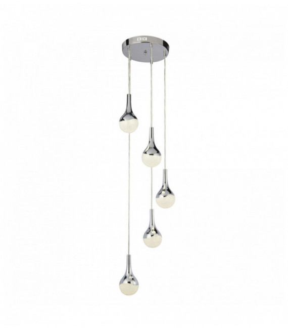 lágrima onda Suspensión 5 bombillas LED, pantallas de lámparas trituradas efecto hielo, cromo
