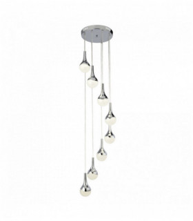 Suspension Welle Teardrop 8 LED-Lampen, Lampenschirme Eiseffekt zerkleinert, Chrom