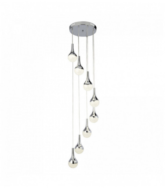 Suspension wave teardrop 8 ampoules led, abat-jour effet glace pilée, chrome