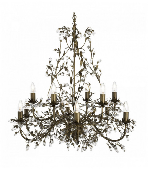 soffitto Almandite finitura 12 fiale foglia oro marrone e cristallo decorativo trasparente