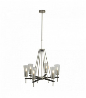 Suspension danika 6 Glühbirnen Satin Silber mit schwarzem Detail