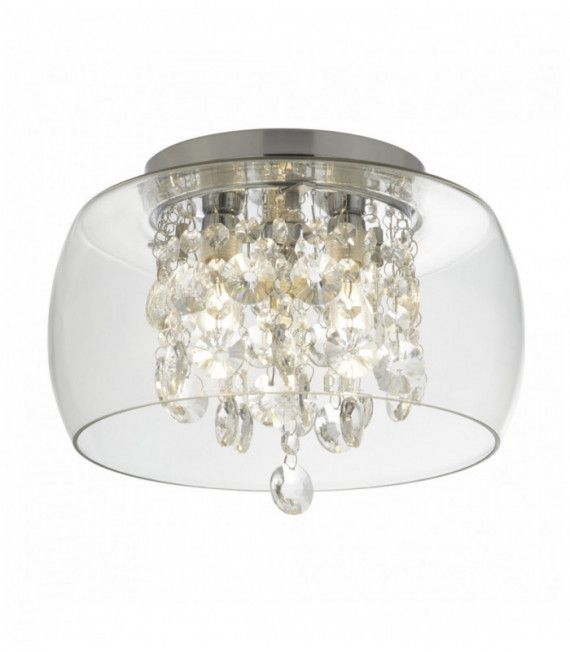 Plafonnier en verre transparent 3 ampoules gouttes de cristal