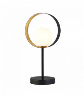 Orbital Tischlampe Lampe 1 matt schwarz und gold Blatt mit Opalglas