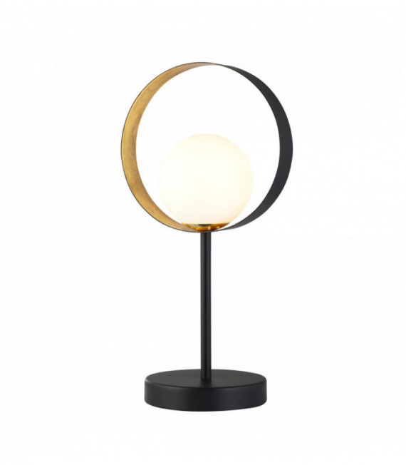 Orbital Tischlampe Lampe 1 matt schwarz und gold Blatt mit Opalglas