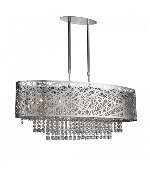 Plafonnier mica 5 ampoules ovale semi-plafonnier  gouttes de cristal