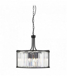 Suspension tambour victoria 5 ampoules noir mat avec verre cristal