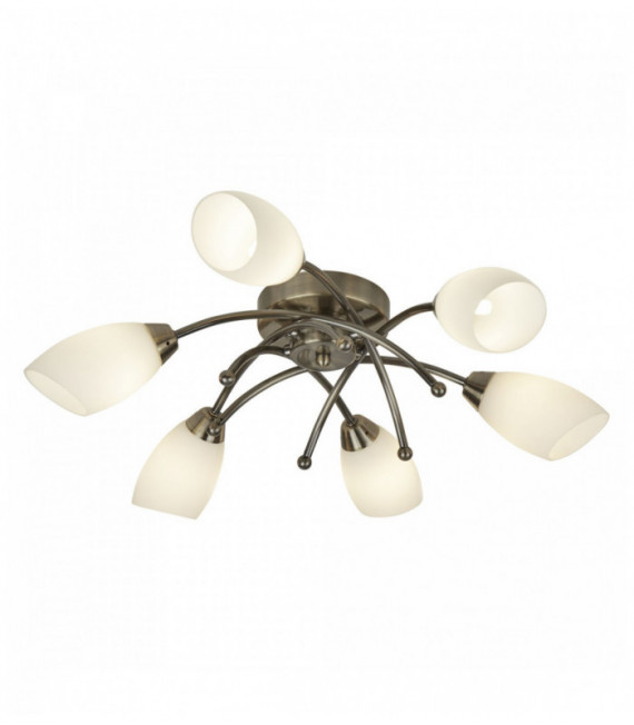 Ceiling light opera 6 brass bulbs with opal glass