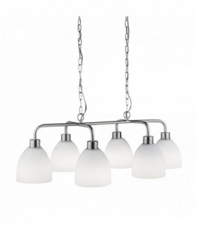 Suspension cromwell 6 bulbs satin silver with white glass