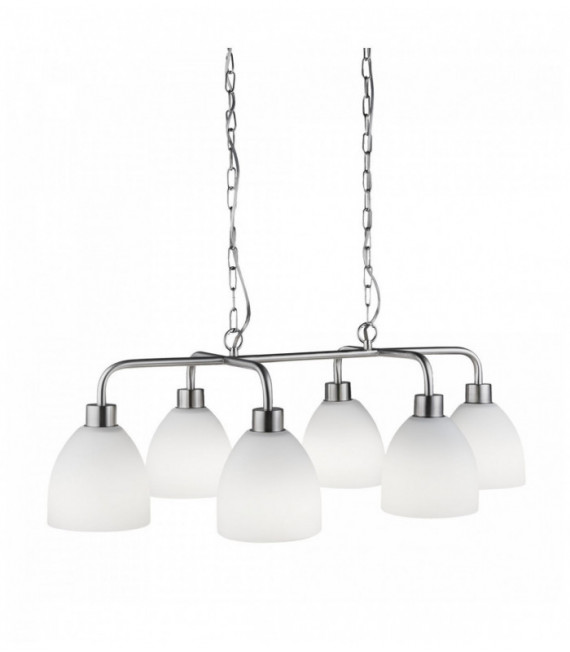 Suspension cromwell 6 ampoules argent satiné avec verre blanc