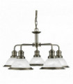 Plafonnier bistro  5 ampoules verre marbre antique laiton