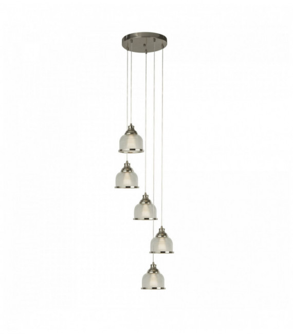 Suspension bistro ii 5 ampoules. argent satiné