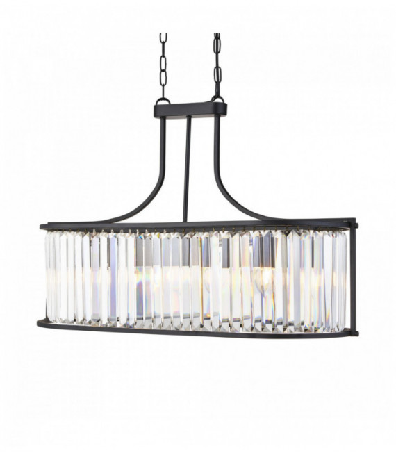 Suspension ovale victoria 5 ampoules noir mat avec verre cristal