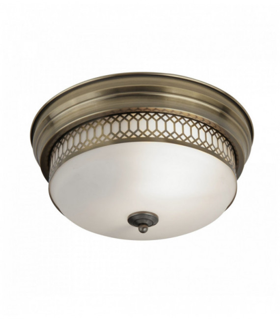 Edinburgh 2-bulb ceiling light in antique brass with opal glass. ip44